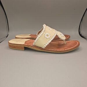 Jack Rogers Jacks Flat Sandals - Bone / White Leather - Women’s Size [6 M]